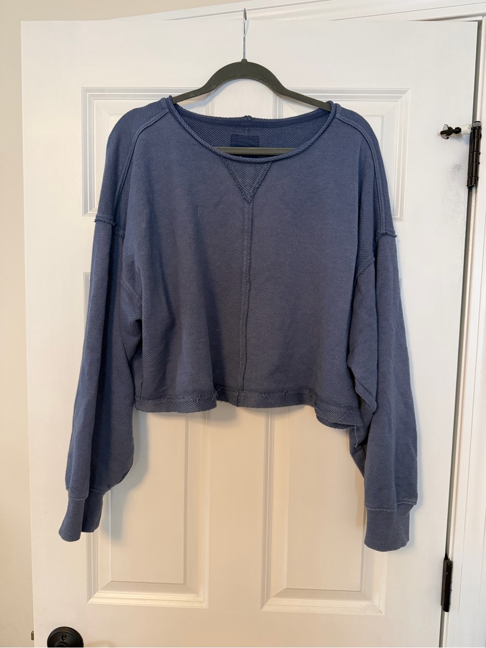 aerie Washed Blue Cropped Long-Sleeve Sweatshirt